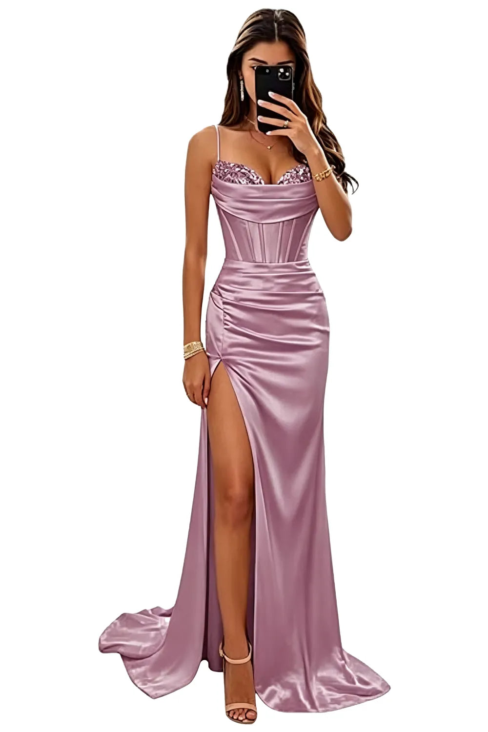Satin Mermaid Prom Dress with High Slit