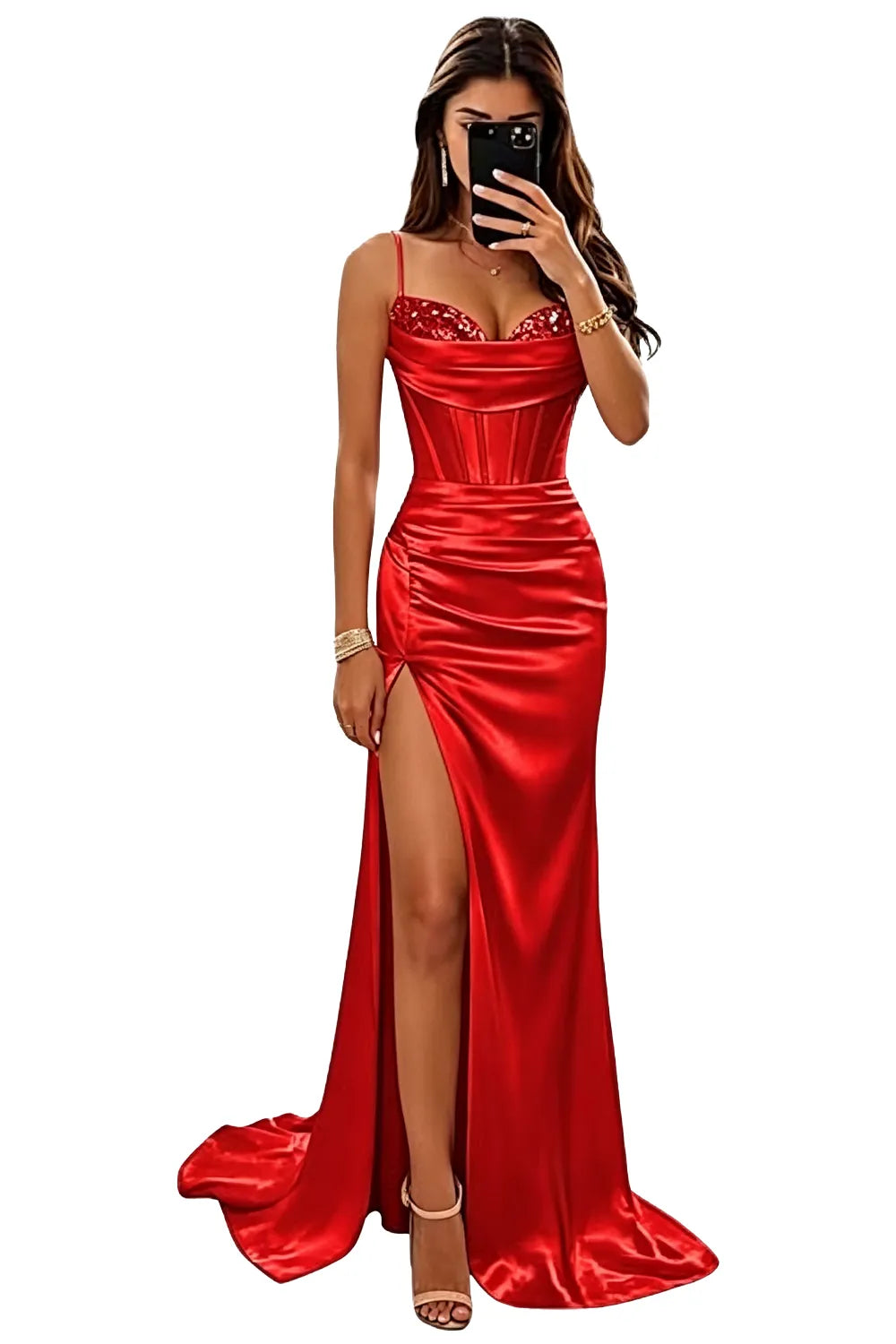 Satin Mermaid Prom Dress with High Slit