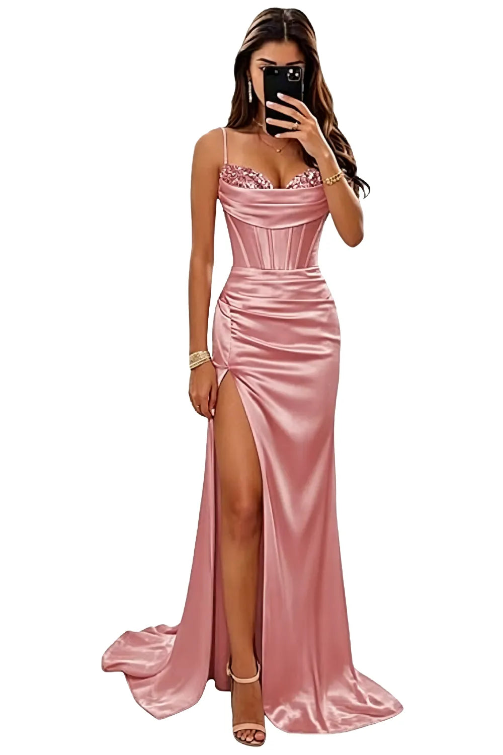 Satin Mermaid Prom Dress with High Slit