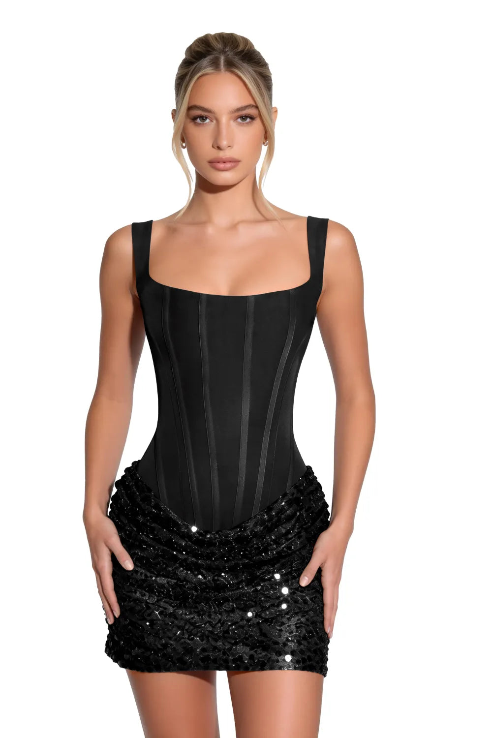 Sequin Corset Mini Dress Lace Up Back Fitted Party Dress