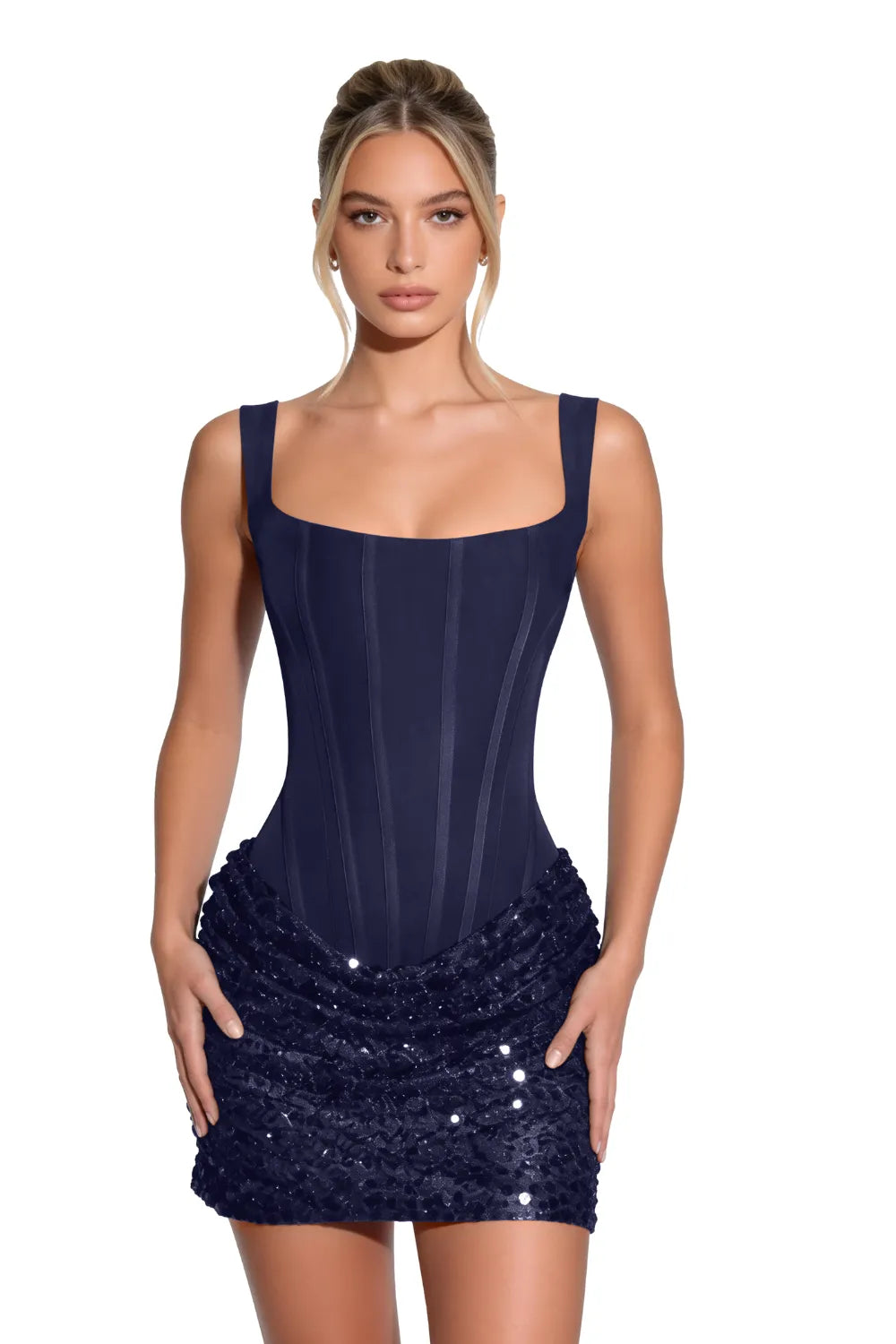Sequin Corset Mini Dress Lace Up Back Fitted Party Dress