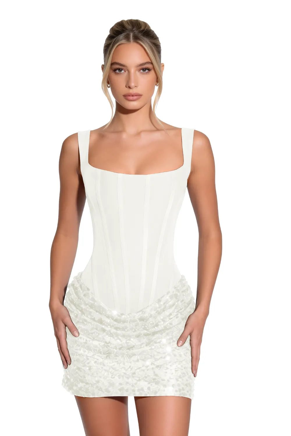 Sequin Corset Mini Dress Lace Up Back Fitted Party Dress