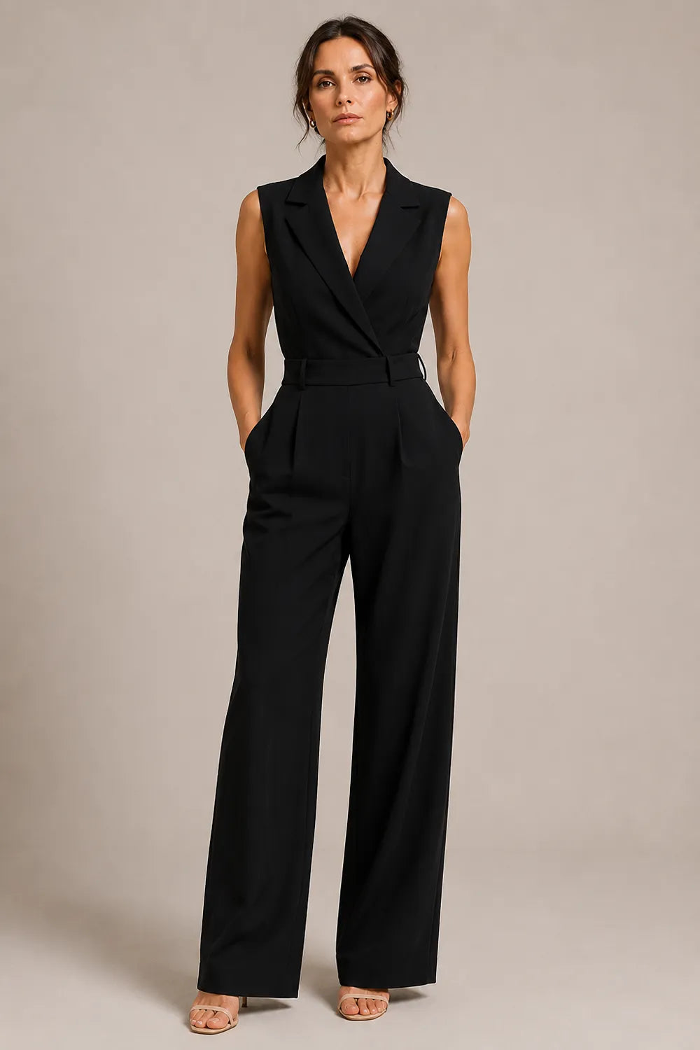 Tailored Sleeveless Wide Leg Formal Jumpsuit