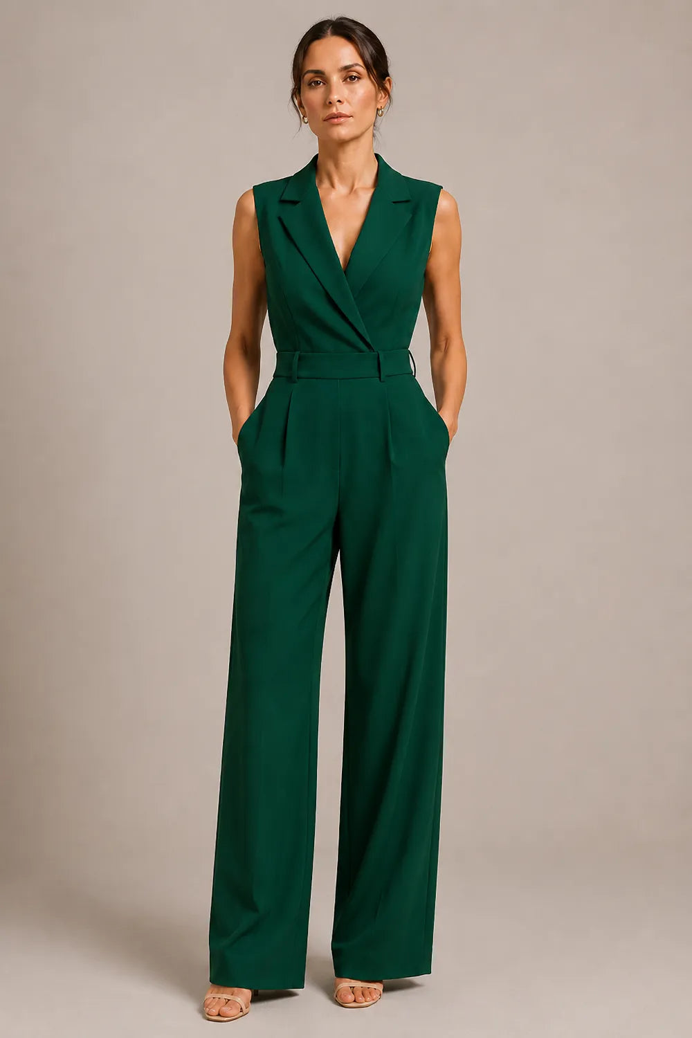 Tailored Sleeveless Wide Leg Formal Jumpsuit