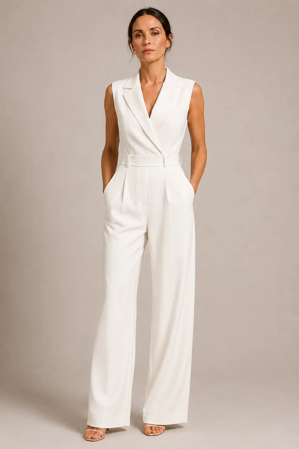 Tailored Sleeveless Wide Leg Formal Jumpsuit