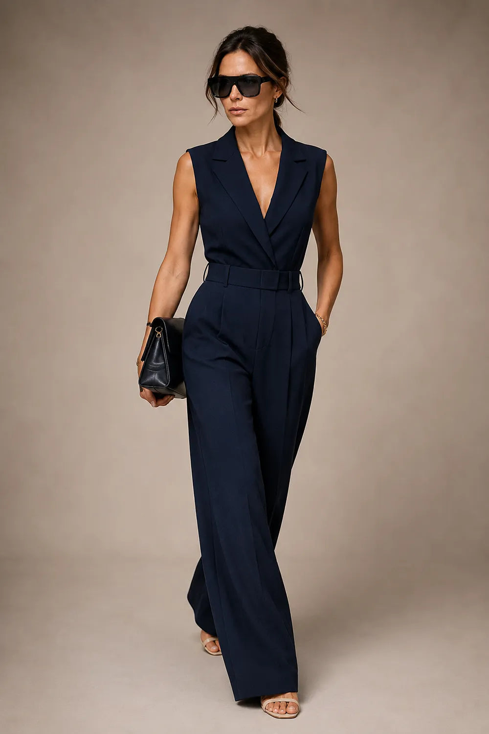 Tailored Sleeveless Wide Leg Formal Jumpsuit