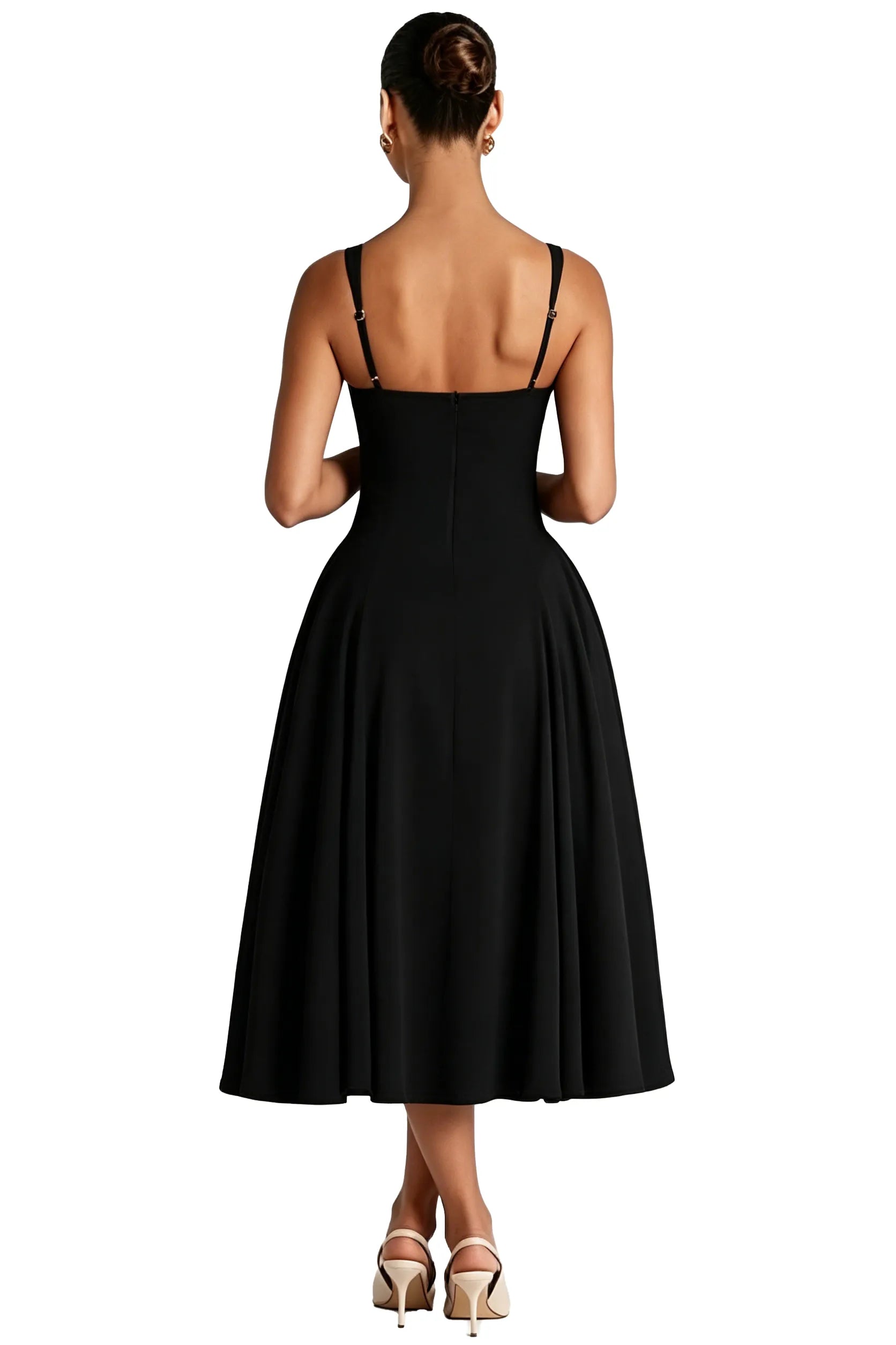 Elegant Square Neck A-Line Midi Dress