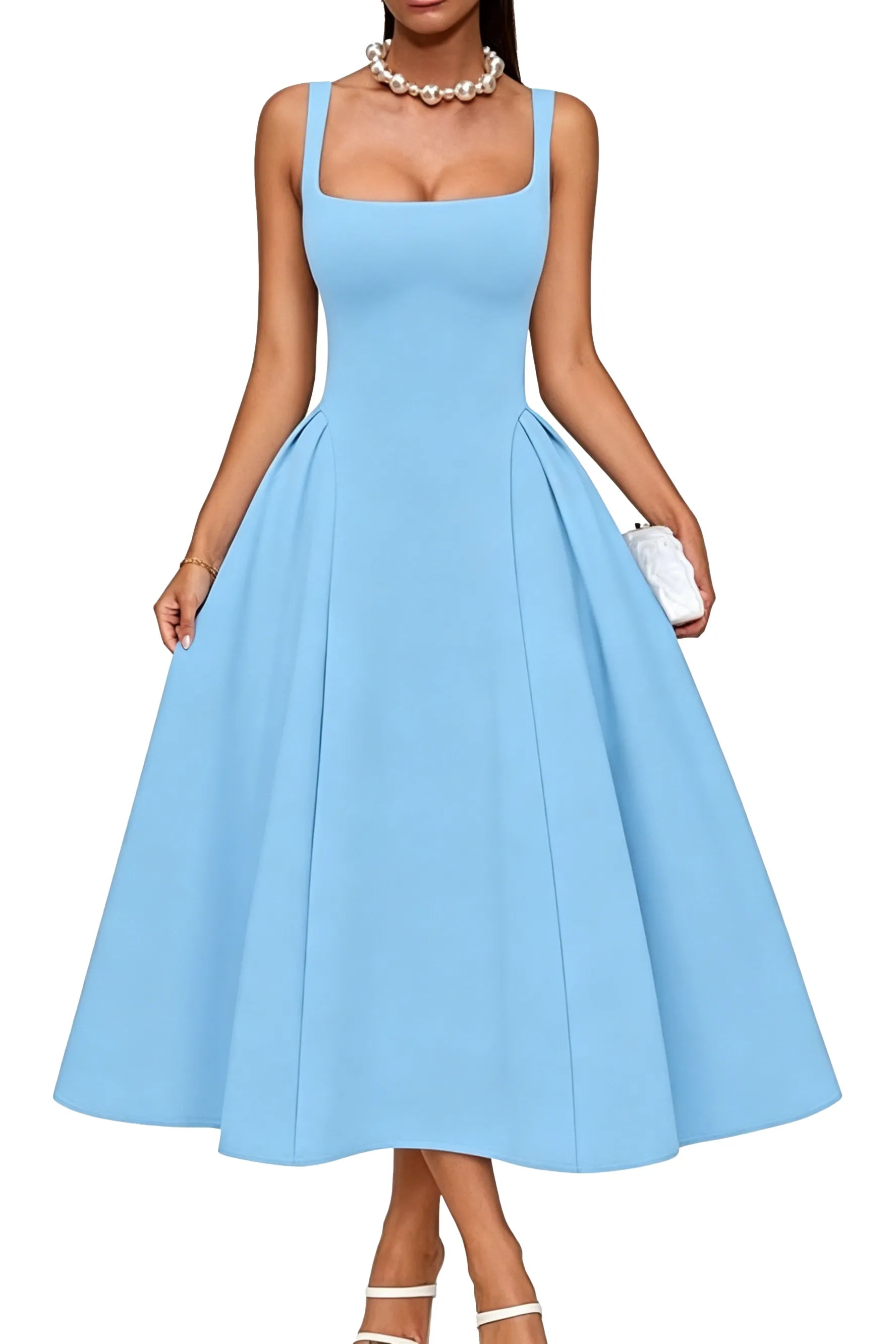 Elegant Square Neck A-Line Midi Dress