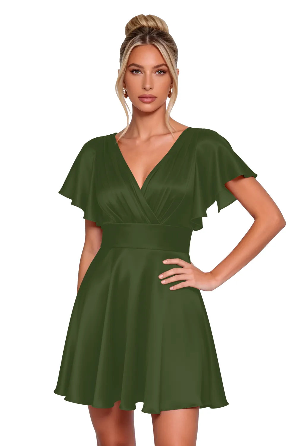 Flowy Flutter Sleeve Mini Dress Semi Formal Style