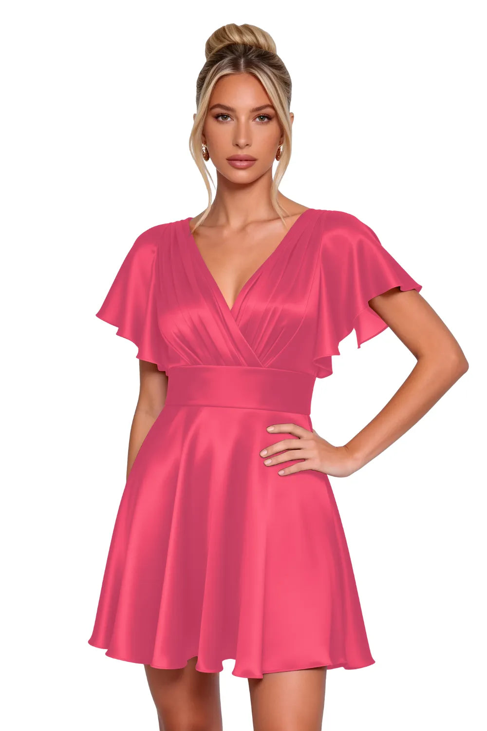 Flowy Flutter Sleeve Mini Dress Semi Formal Style