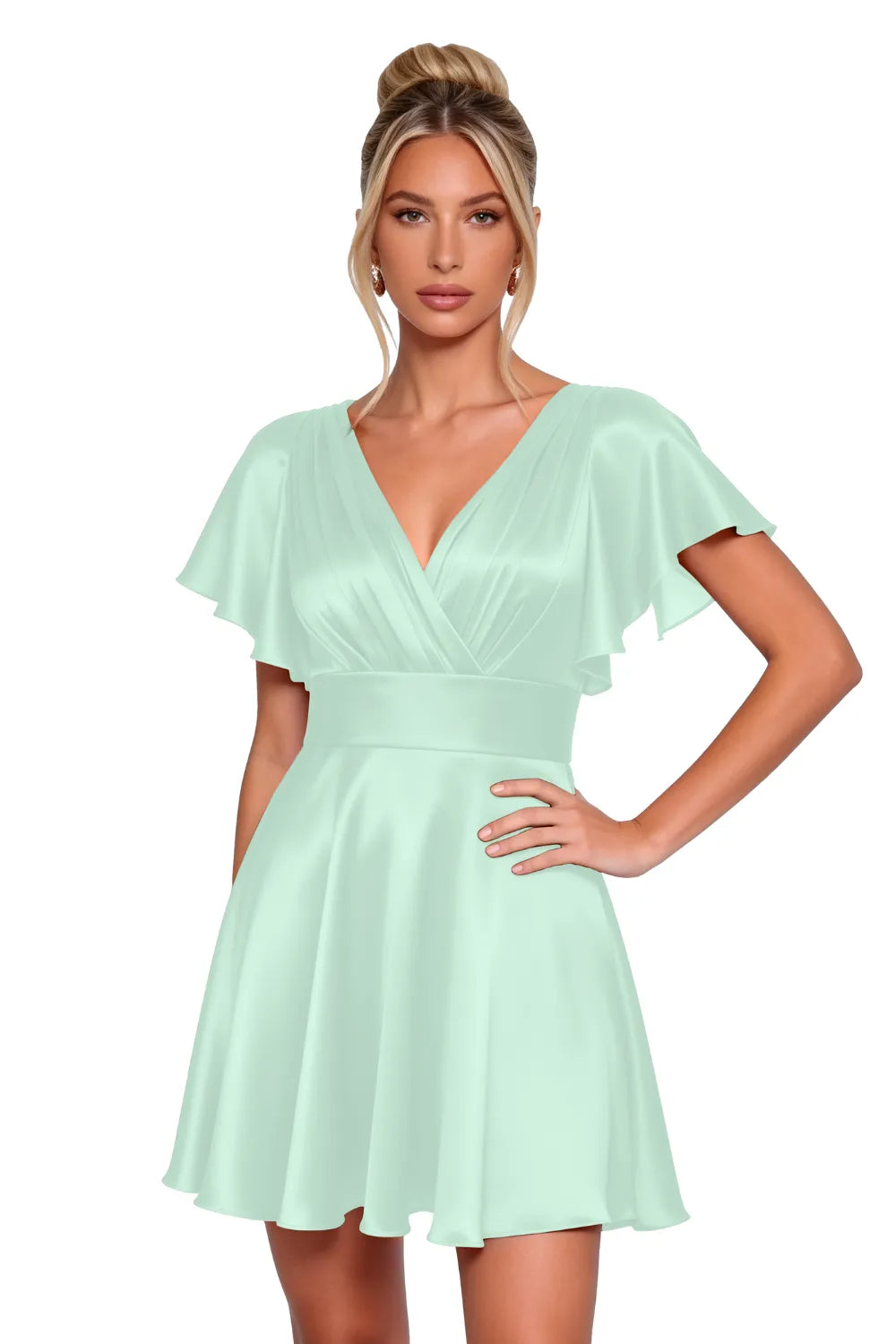 Flowy Flutter Sleeve Mini Dress Semi Formal Style