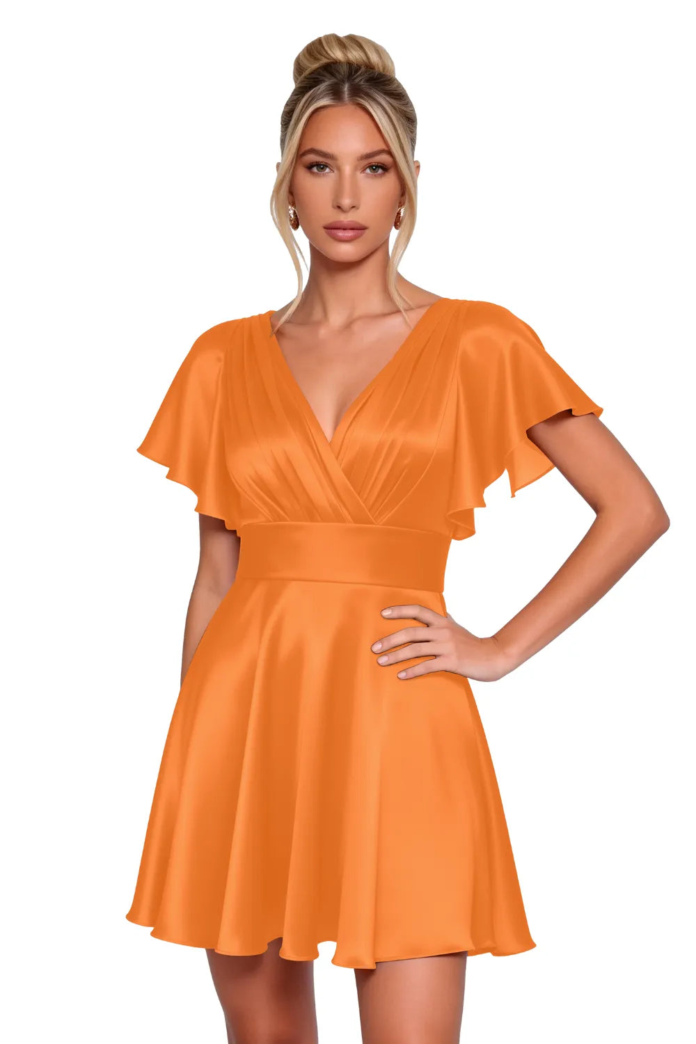 Flowy Flutter Sleeve Mini Dress Semi Formal Style