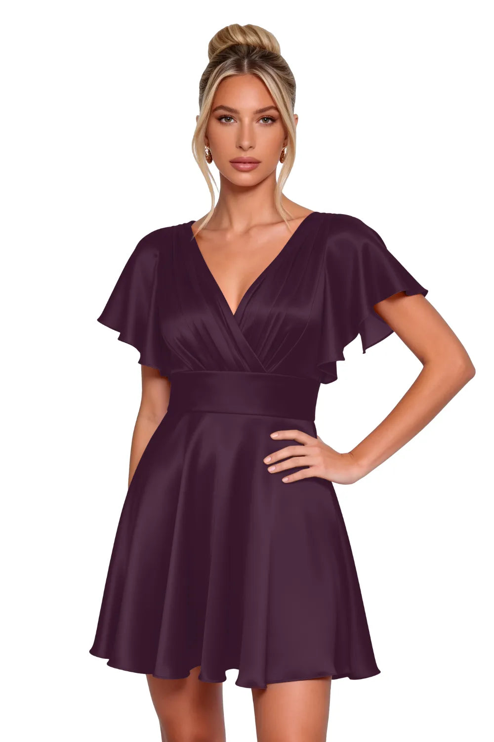 Flowy Flutter Sleeve Mini Dress Semi Formal Style