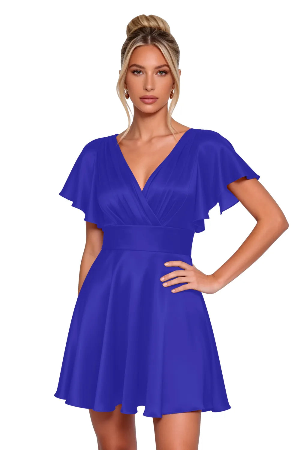 Flowy Flutter Sleeve Mini Dress Semi Formal Style