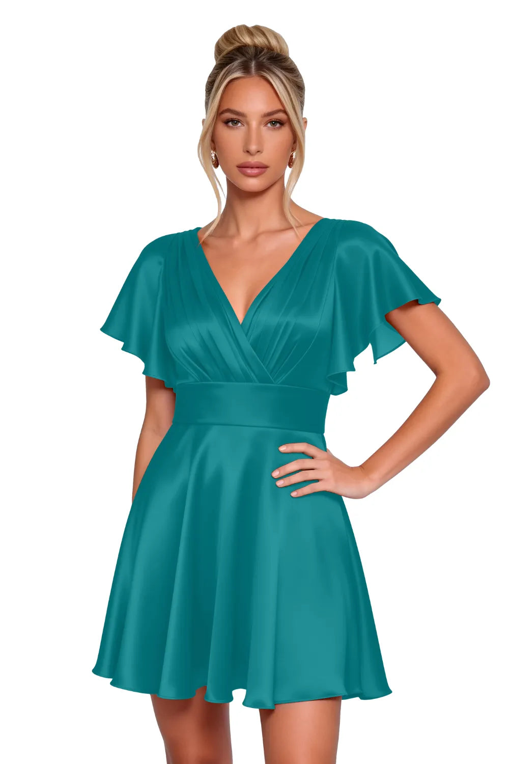 Flowy Flutter Sleeve Mini Dress Semi Formal Style