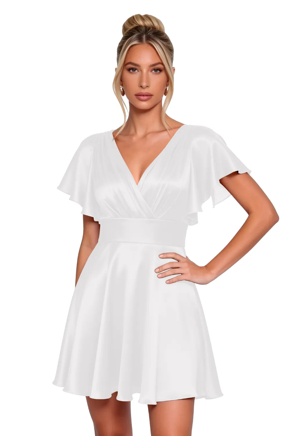 Flowy Flutter Sleeve Mini Dress Semi Formal Style