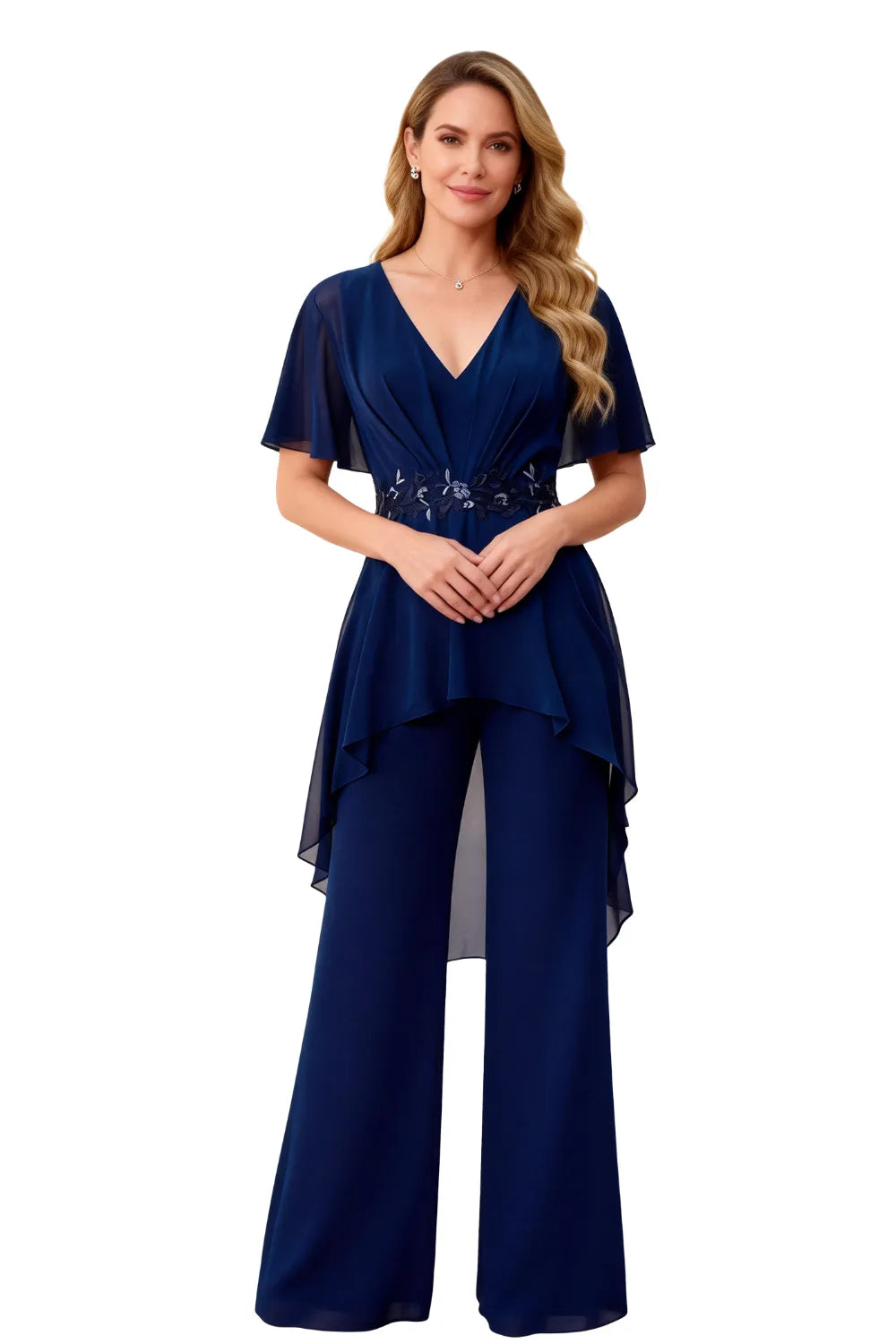 Formal Wide Leg Jumpsuit with Flowing Chiffon Top