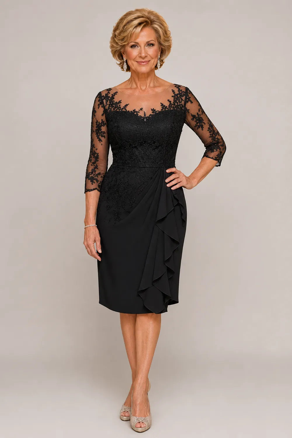 Timeless Sheath Dress with Sheer Lace Sleeves
