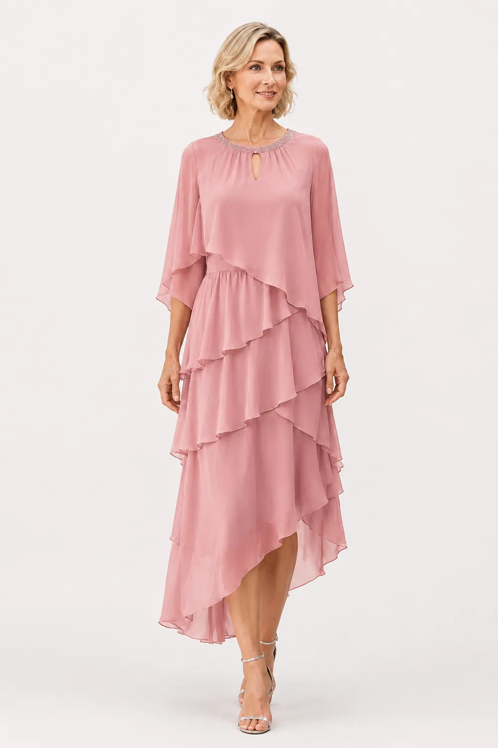 Flowing Ruffle Cape Formal Dress