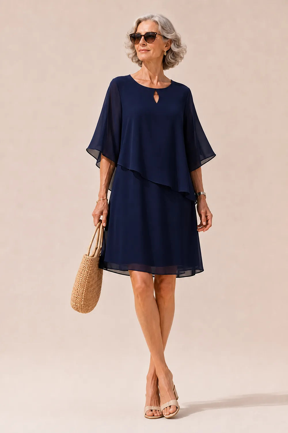 Aurelia Keyhole Chiffon Cape Dress