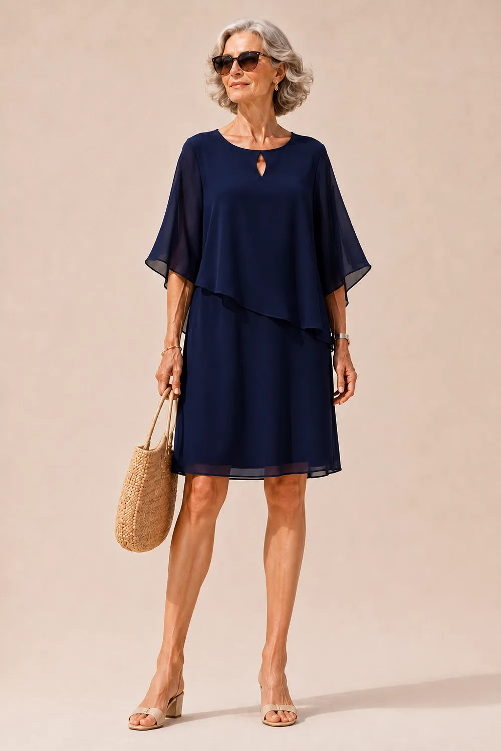 Aurelia Keyhole Chiffon Cape Dress