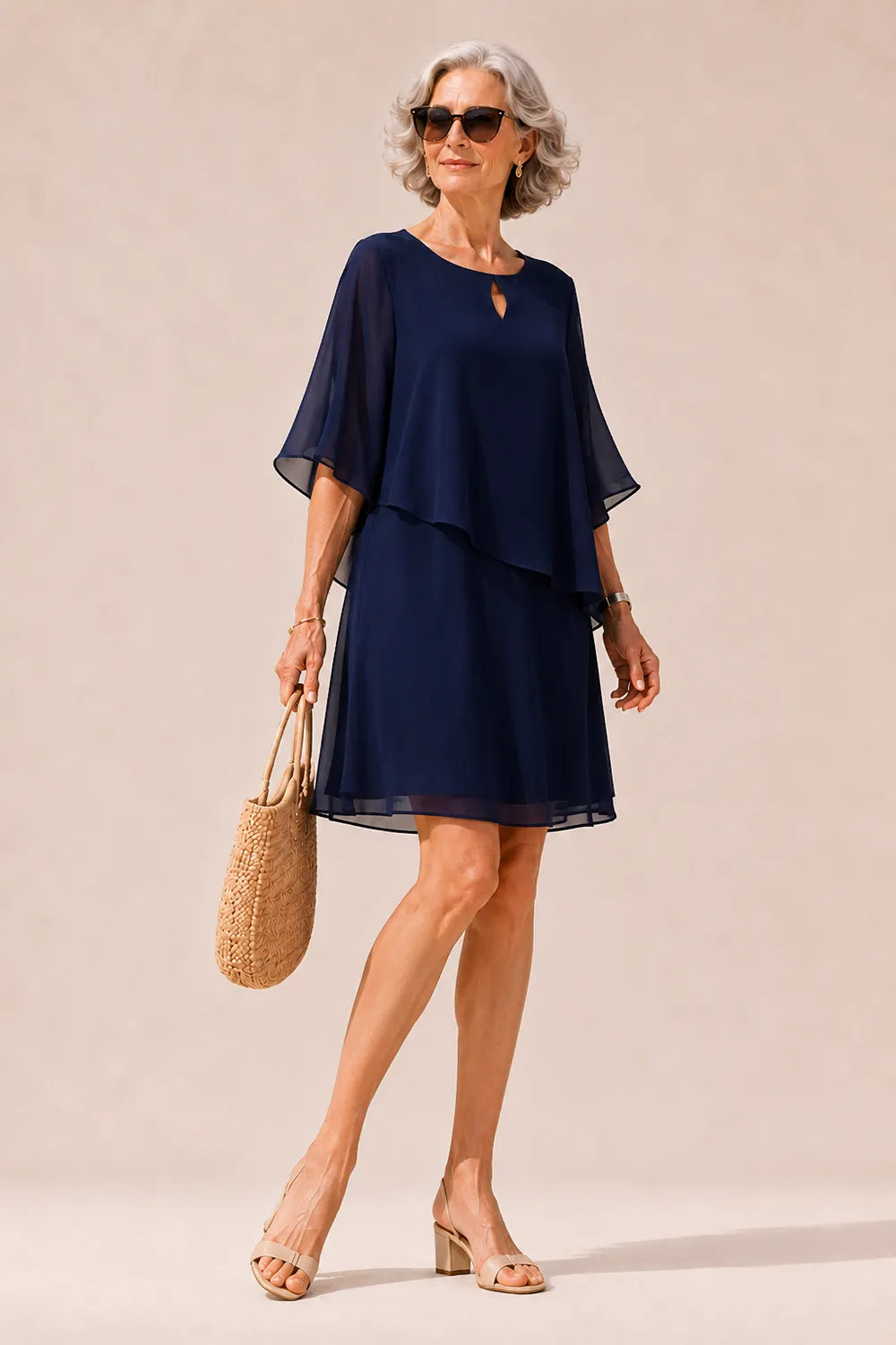 Aurelia Keyhole Chiffon Cape Dress