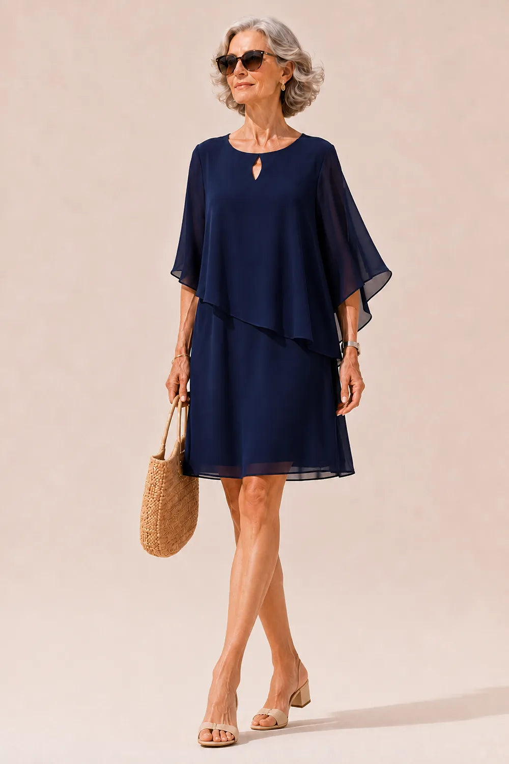 Aurelia Keyhole Chiffon Cape Dress