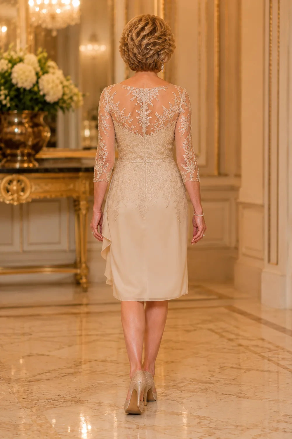 Timeless Sheath Dress with Sheer Lace Sleeves