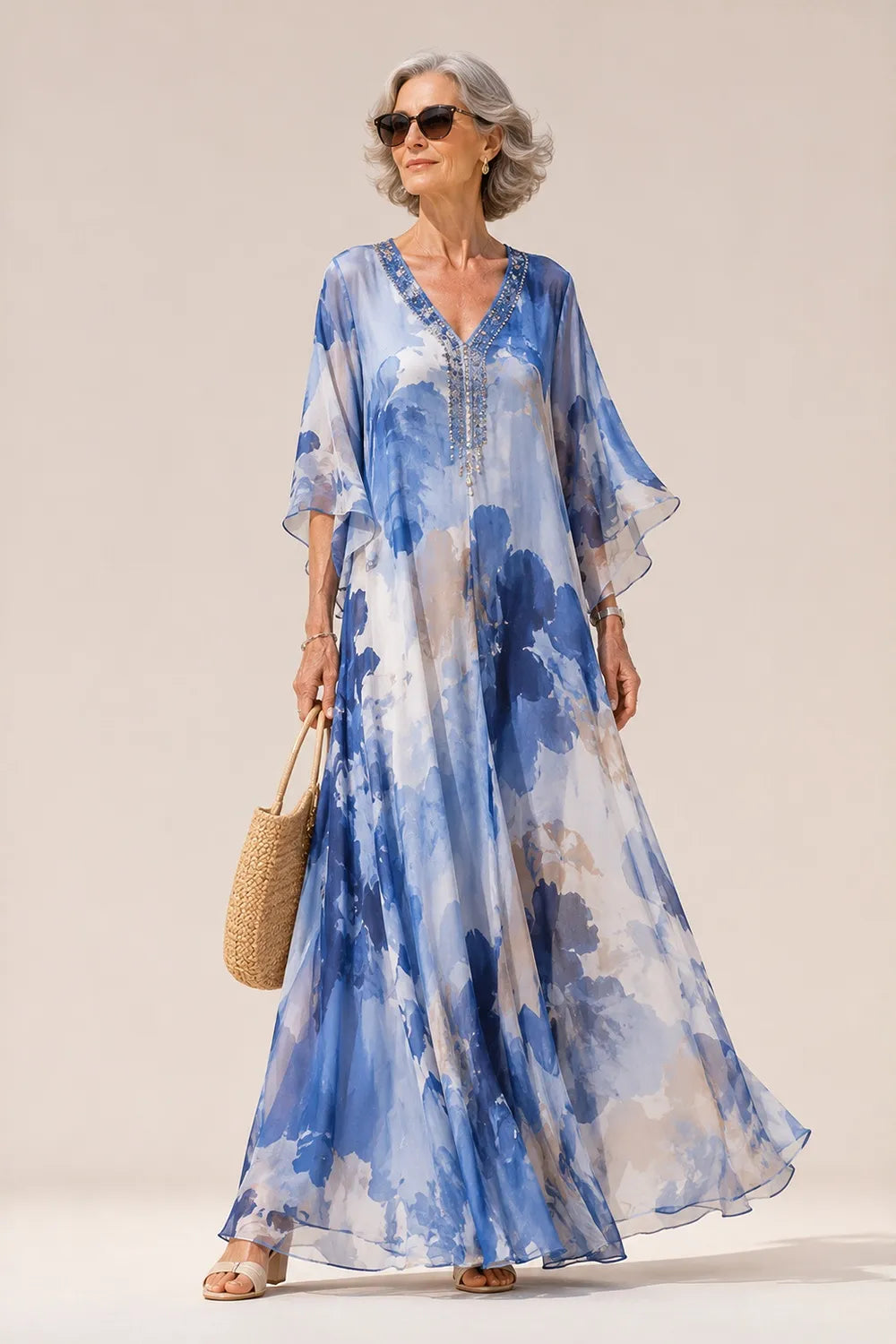 Elegant Floral Chiffon Maxi Dress