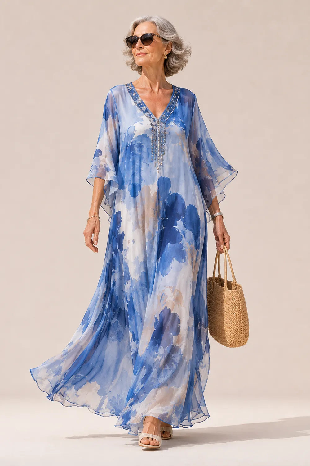 Elegant Floral Chiffon Maxi Dress