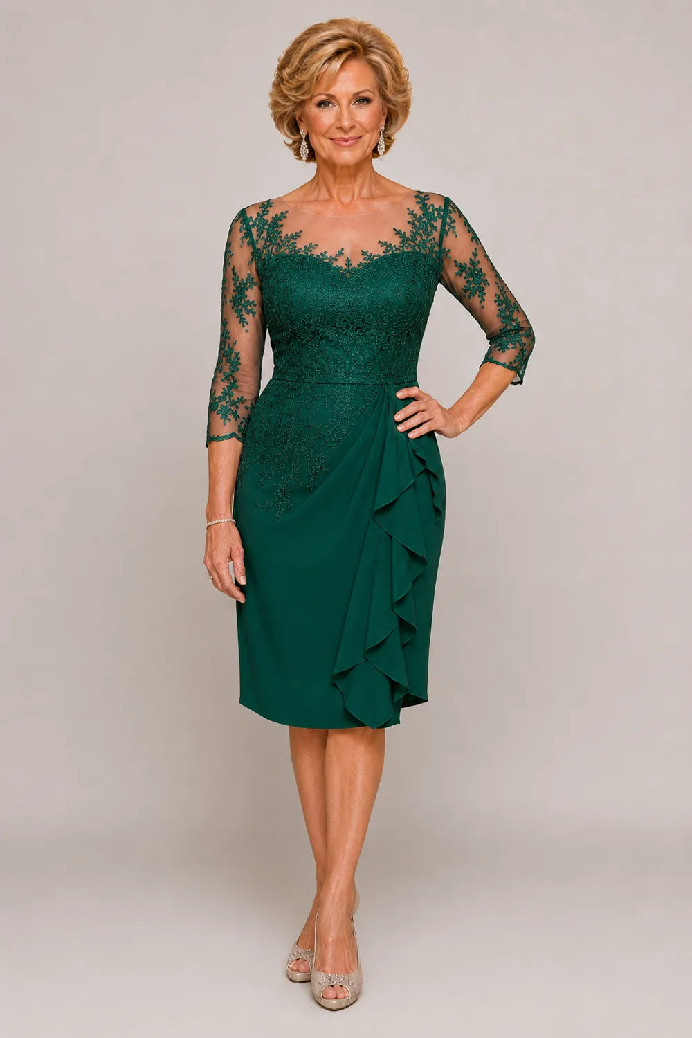 Timeless Sheath Dress with Sheer Lace Sleeves