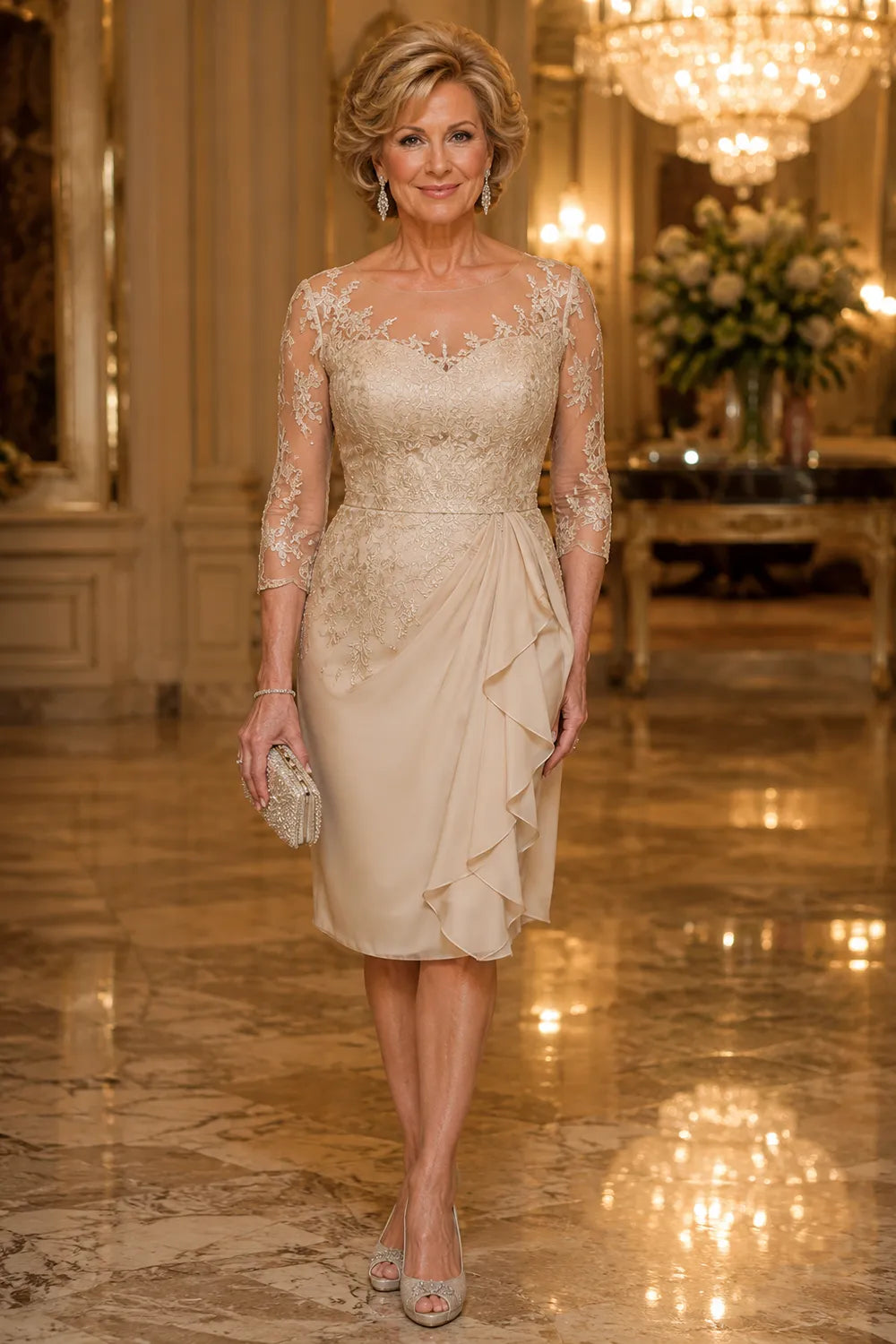 Timeless Sheath Dress with Sheer Lace Sleeves