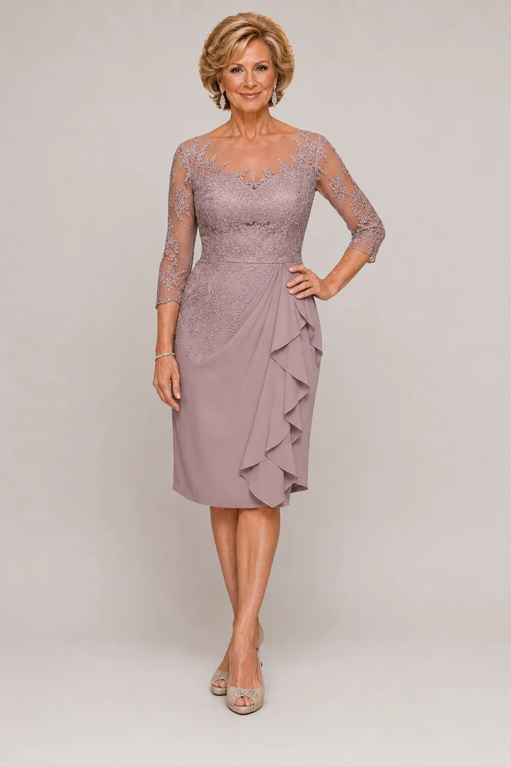 Timeless Sheath Dress with Sheer Lace Sleeves