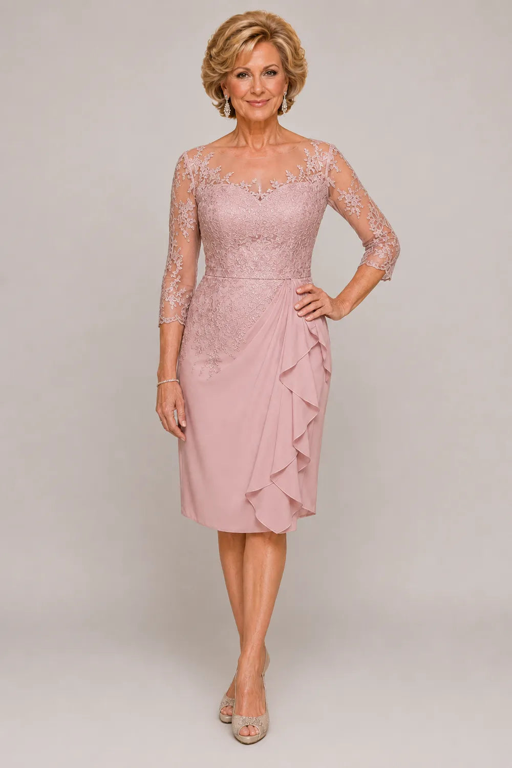 Timeless Sheath Dress with Sheer Lace Sleeves
