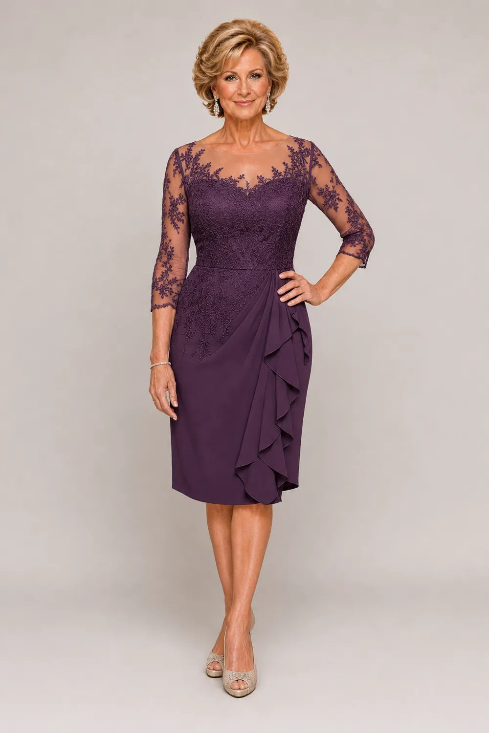 Timeless Sheath Dress with Sheer Lace Sleeves