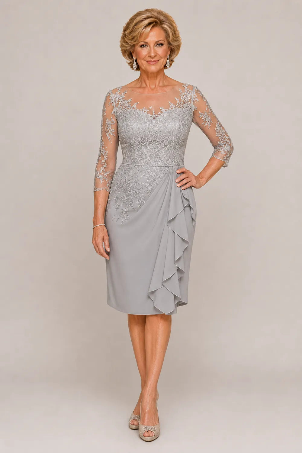 Timeless Sheath Dress with Sheer Lace Sleeves
