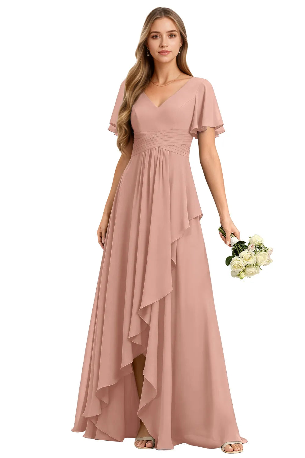 Elegant Lace-Up Back Chiffon Bridesmaid Dress