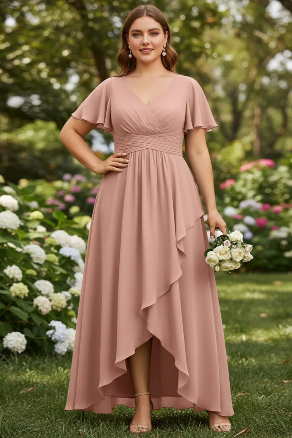 Elegant Lace-Up Back Chiffon Bridesmaid Dress