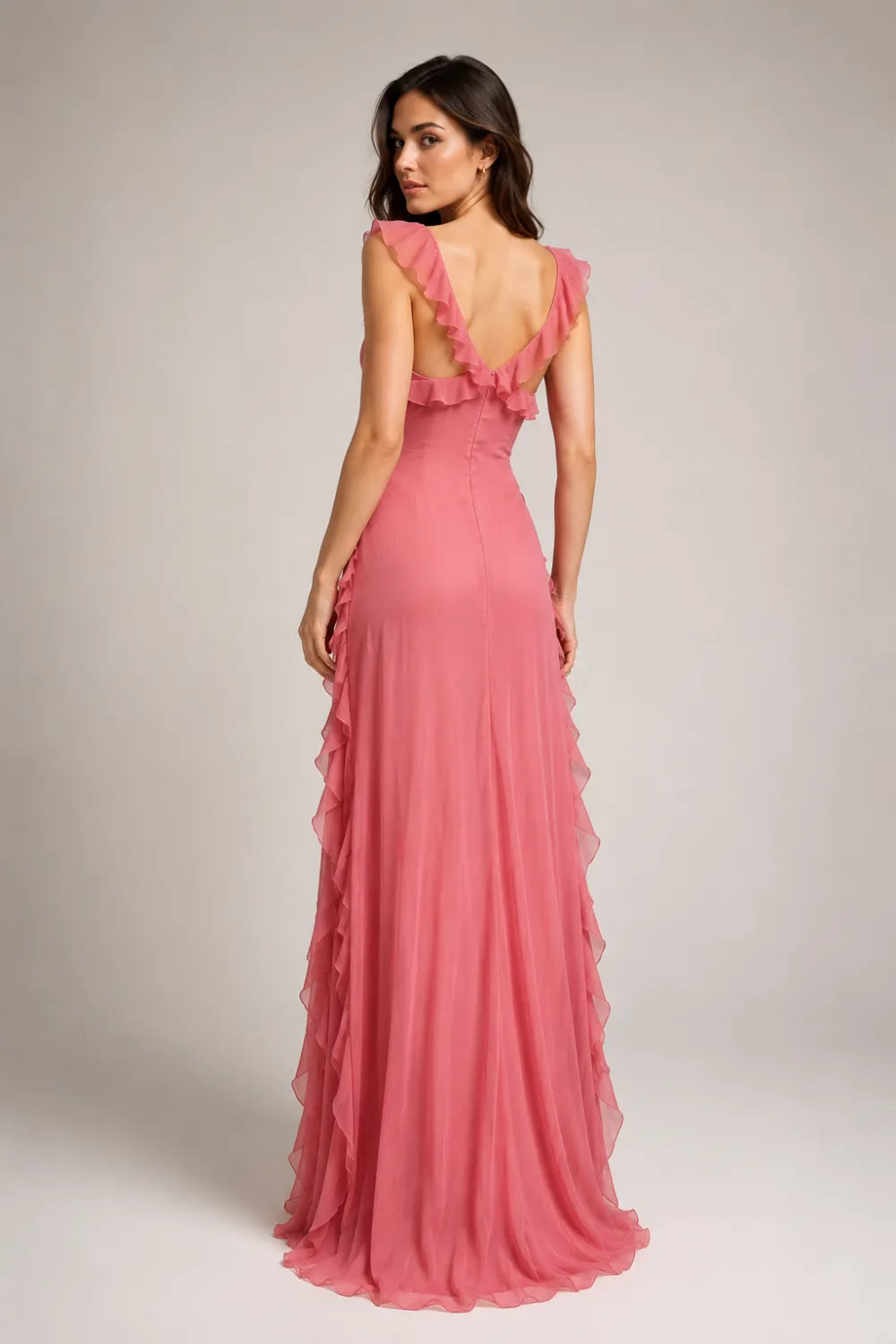 Ruffled Chiffon Maxi Formal Dress