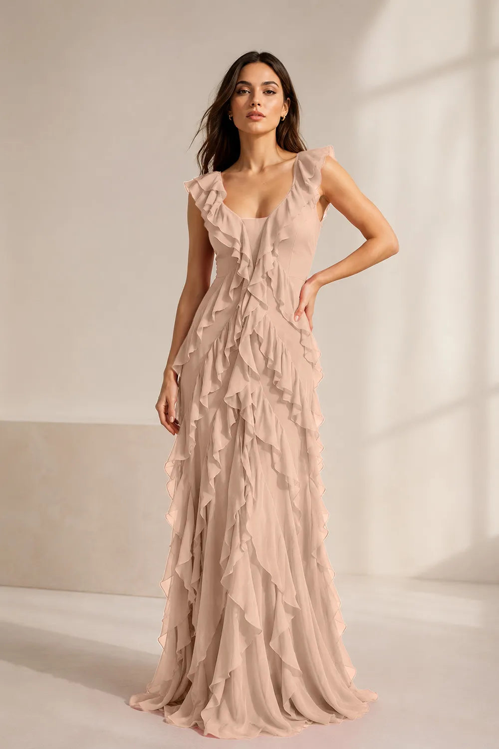 Ruffled Chiffon Maxi Formal Dress