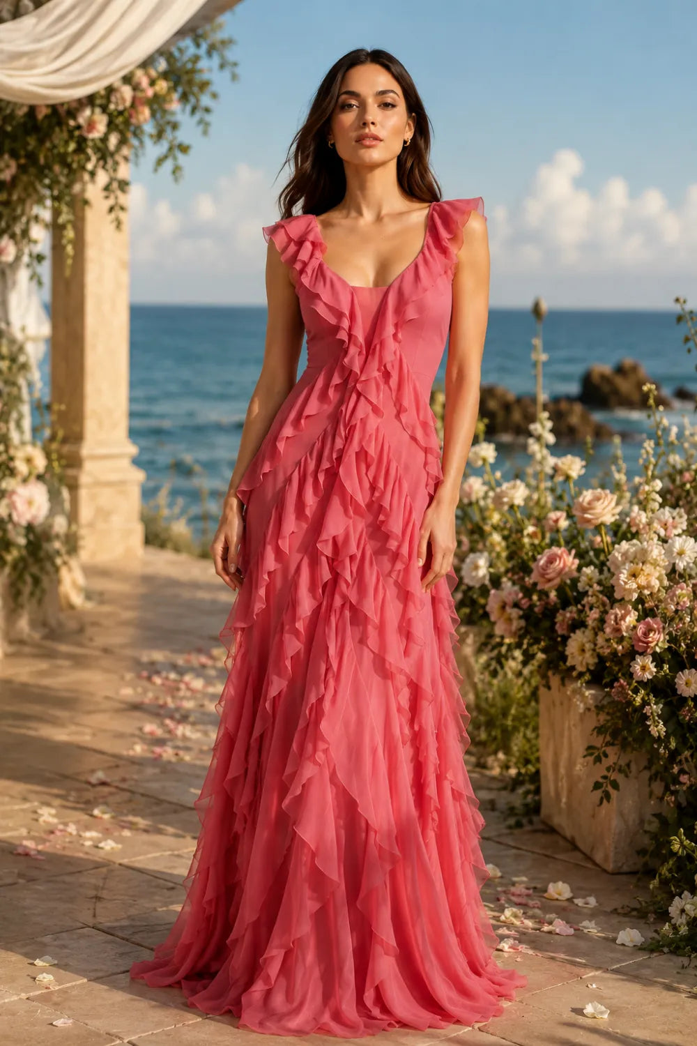 Ruffled Chiffon Maxi Formal Dress