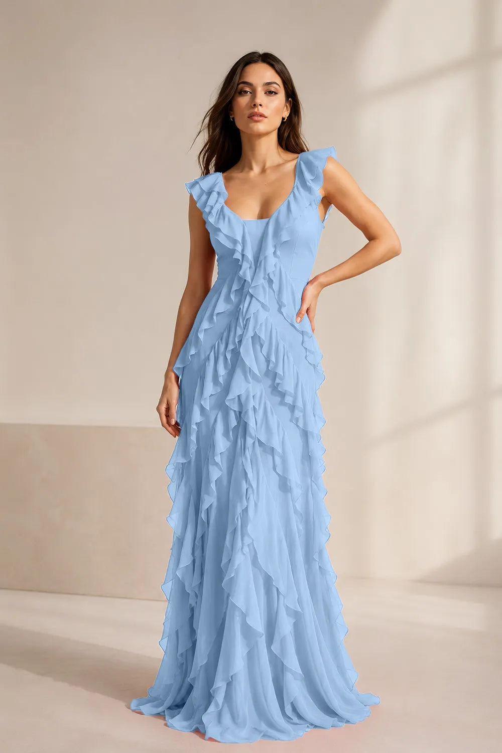 Ruffled Chiffon Maxi Formal Dress