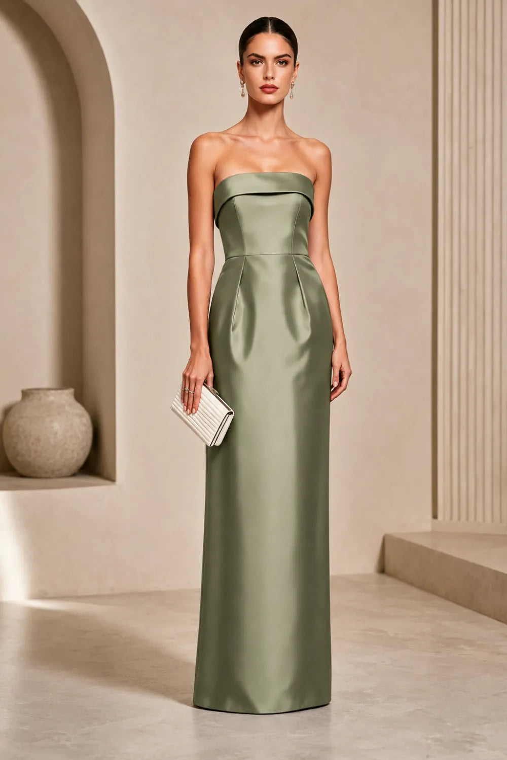 Strapless Satin Evening Gown