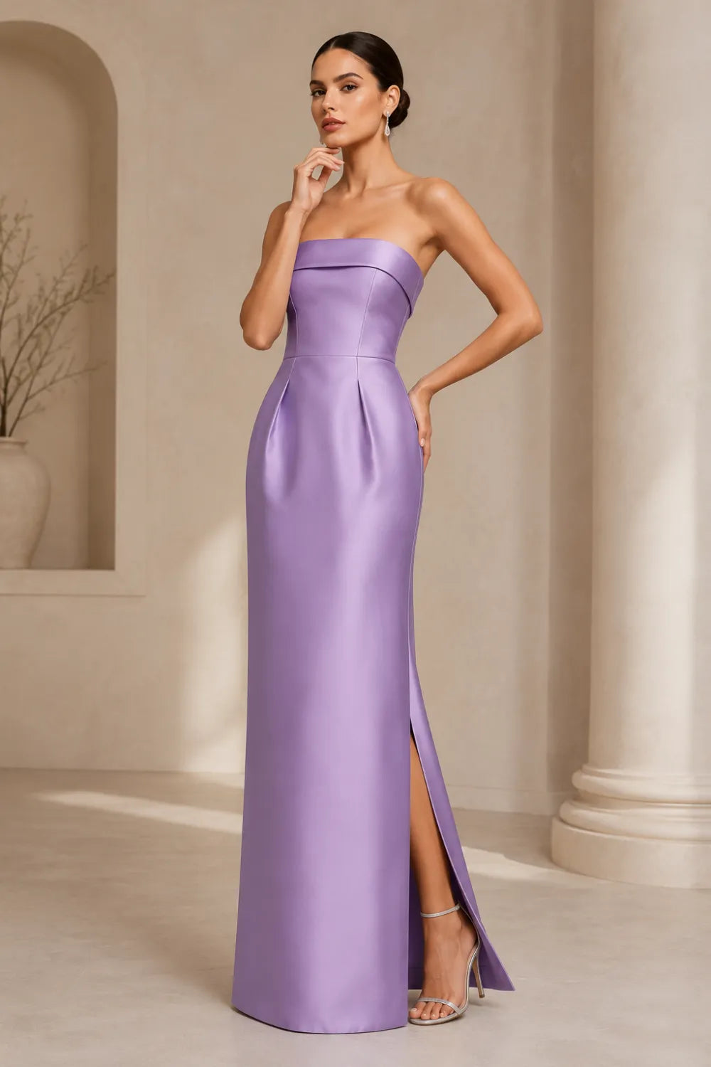 Strapless Satin Evening Gown