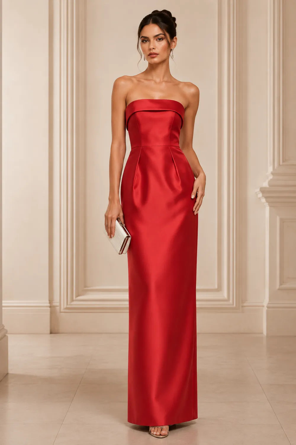 Strapless Satin Evening Gown