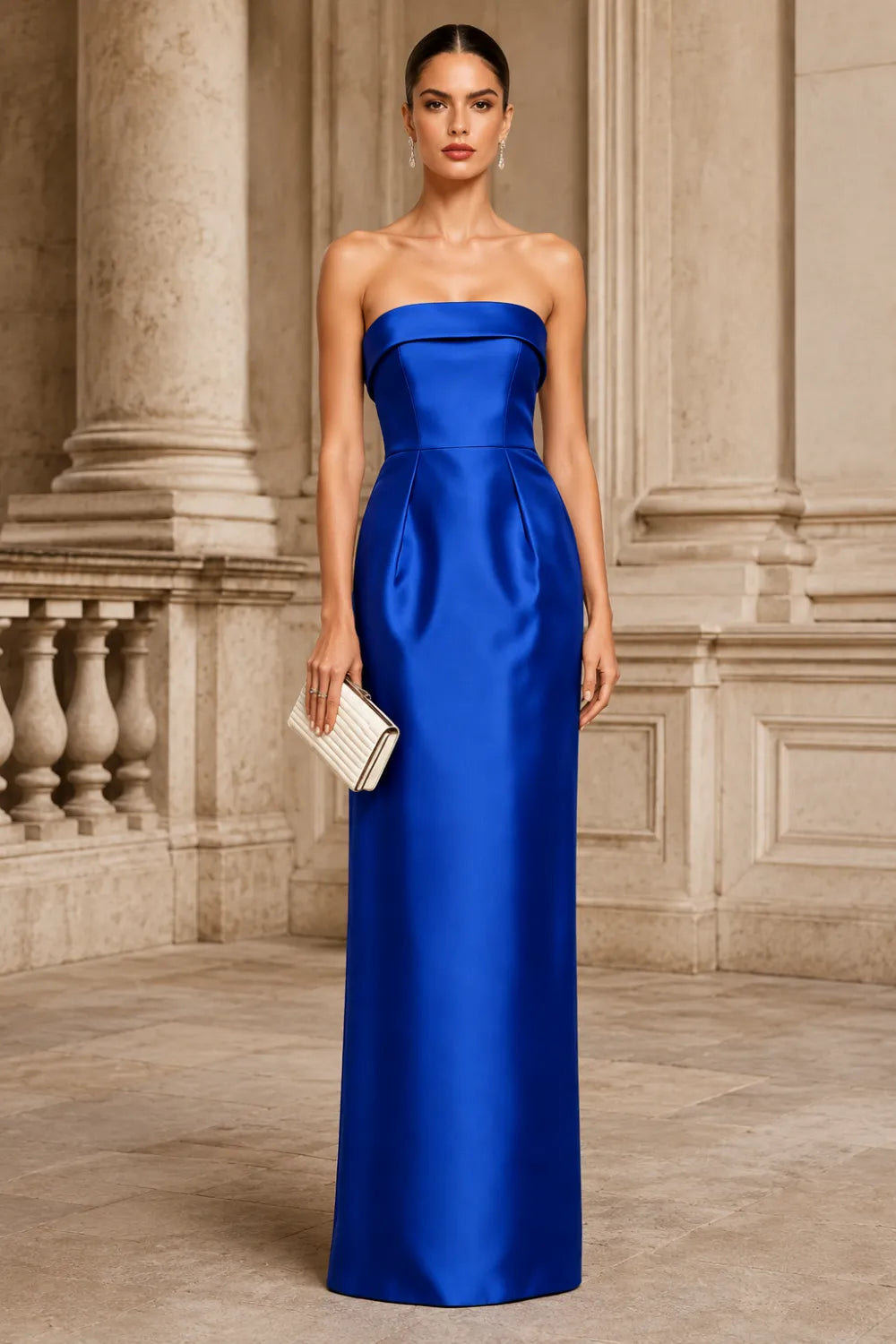 Strapless Satin Evening Gown