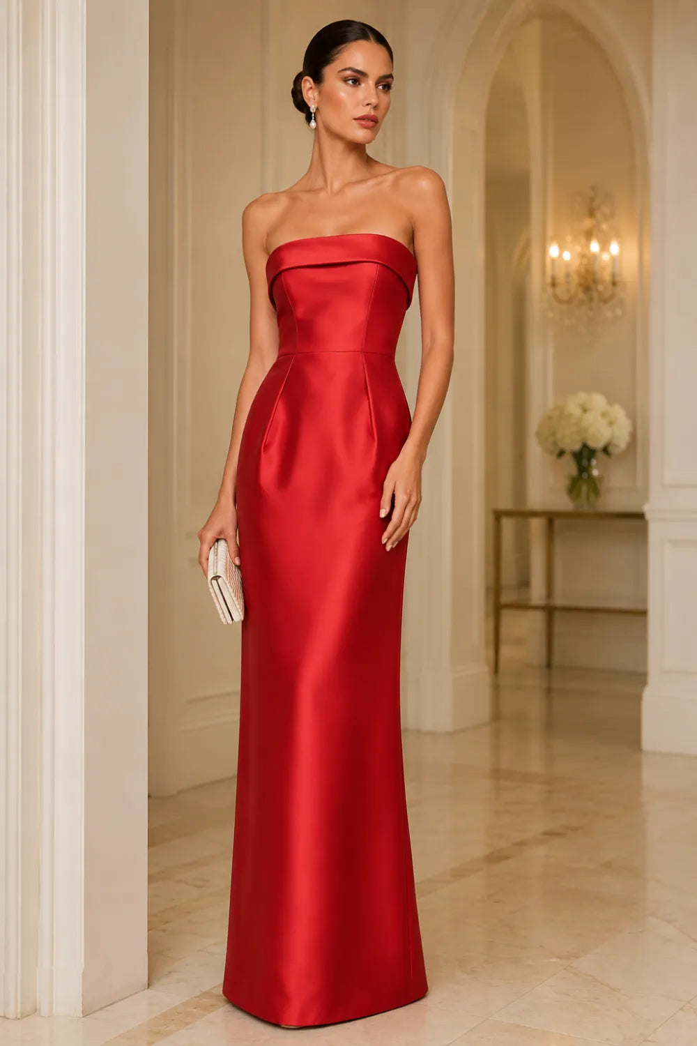 Strapless Satin Evening Gown