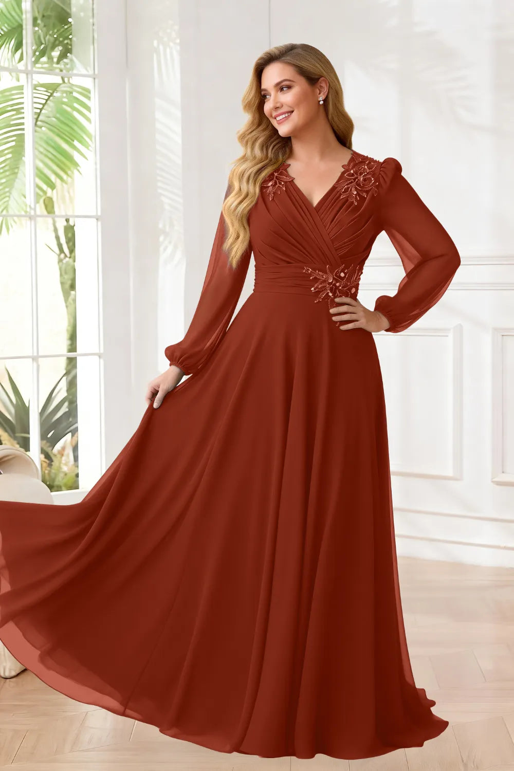 Sophisticated V-Neck Chiffon A-Line Formal Gown