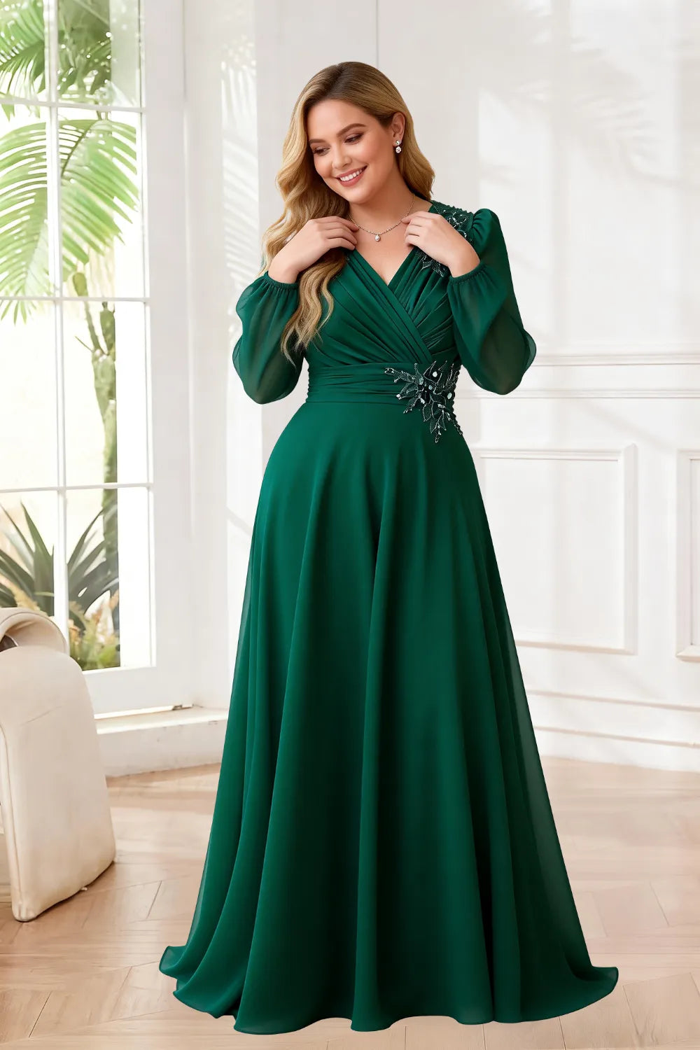 Sophisticated V-Neck Chiffon A-Line Formal Gown