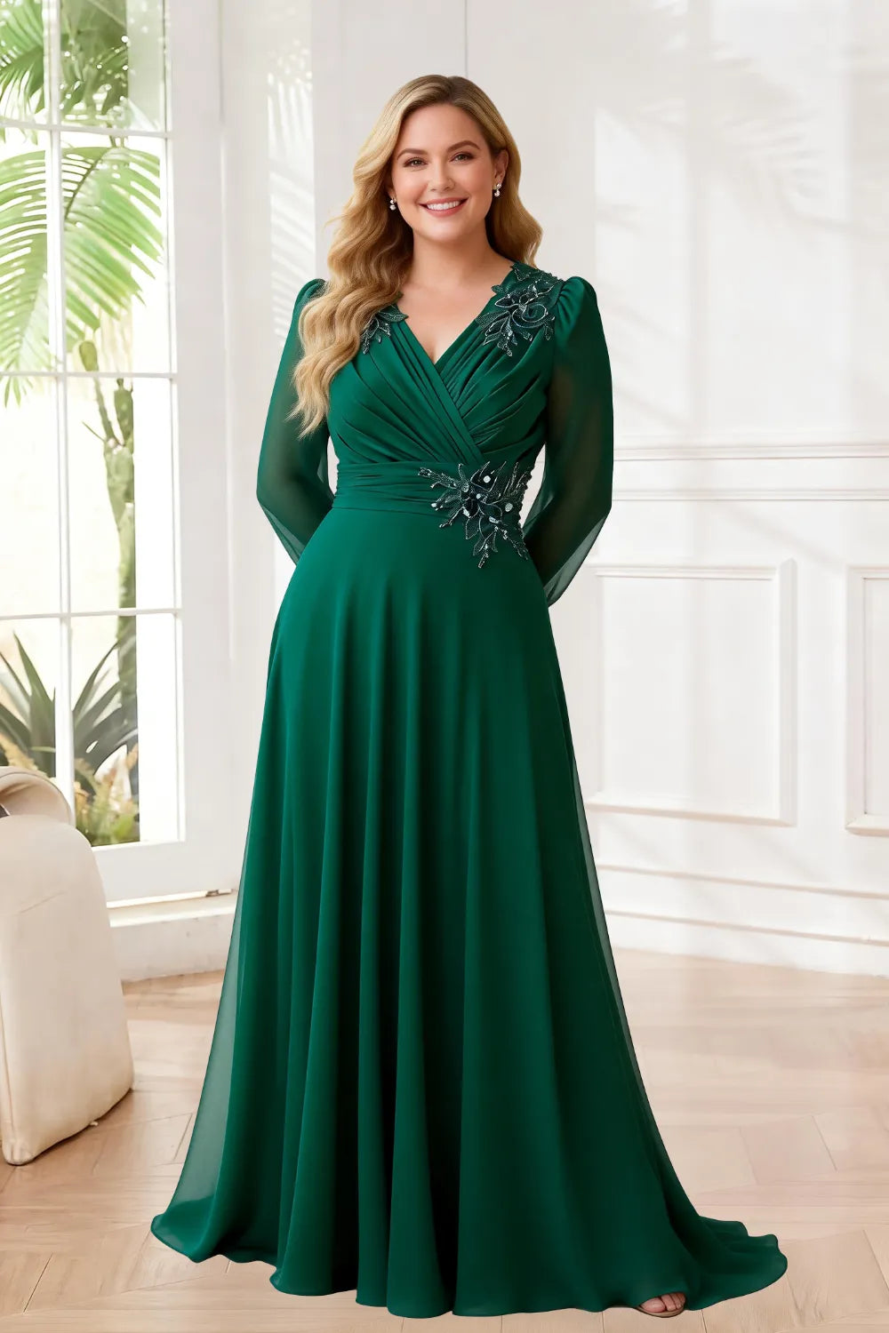 Sophisticated V-Neck Chiffon A-Line Formal Gown